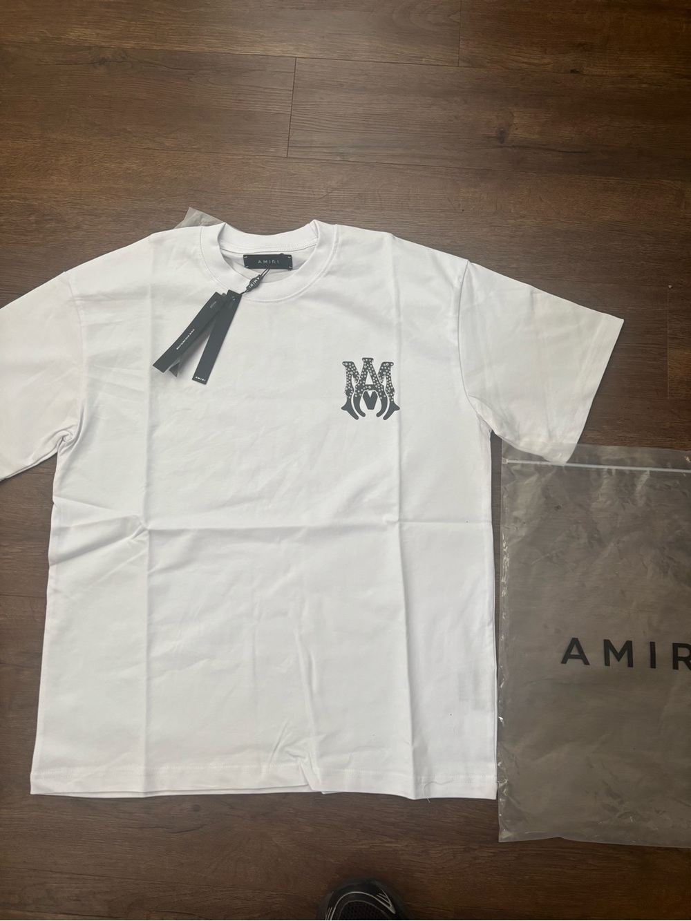 AMIRI White Short-Sleeve Crewneck T-Shirt with Black Monogram